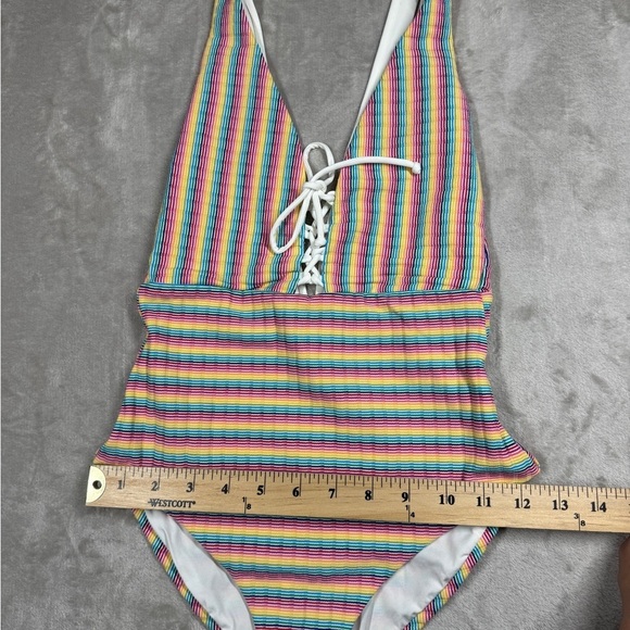 NWOT Onia Rainbow Pinstripe Lace Up One Piece Bikini Swimsuit Size XS - Picture 10 of 15